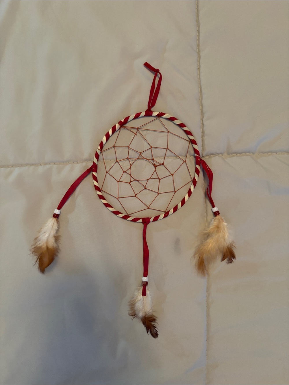 Red and White Dreamcatcher Wall Hanging